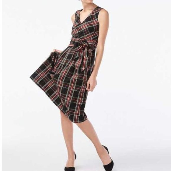 J. Crew Dresses & Skirts - J. Crew Holiday Tartan Plaid Sleeveless V-neck Wrap Midi Dress